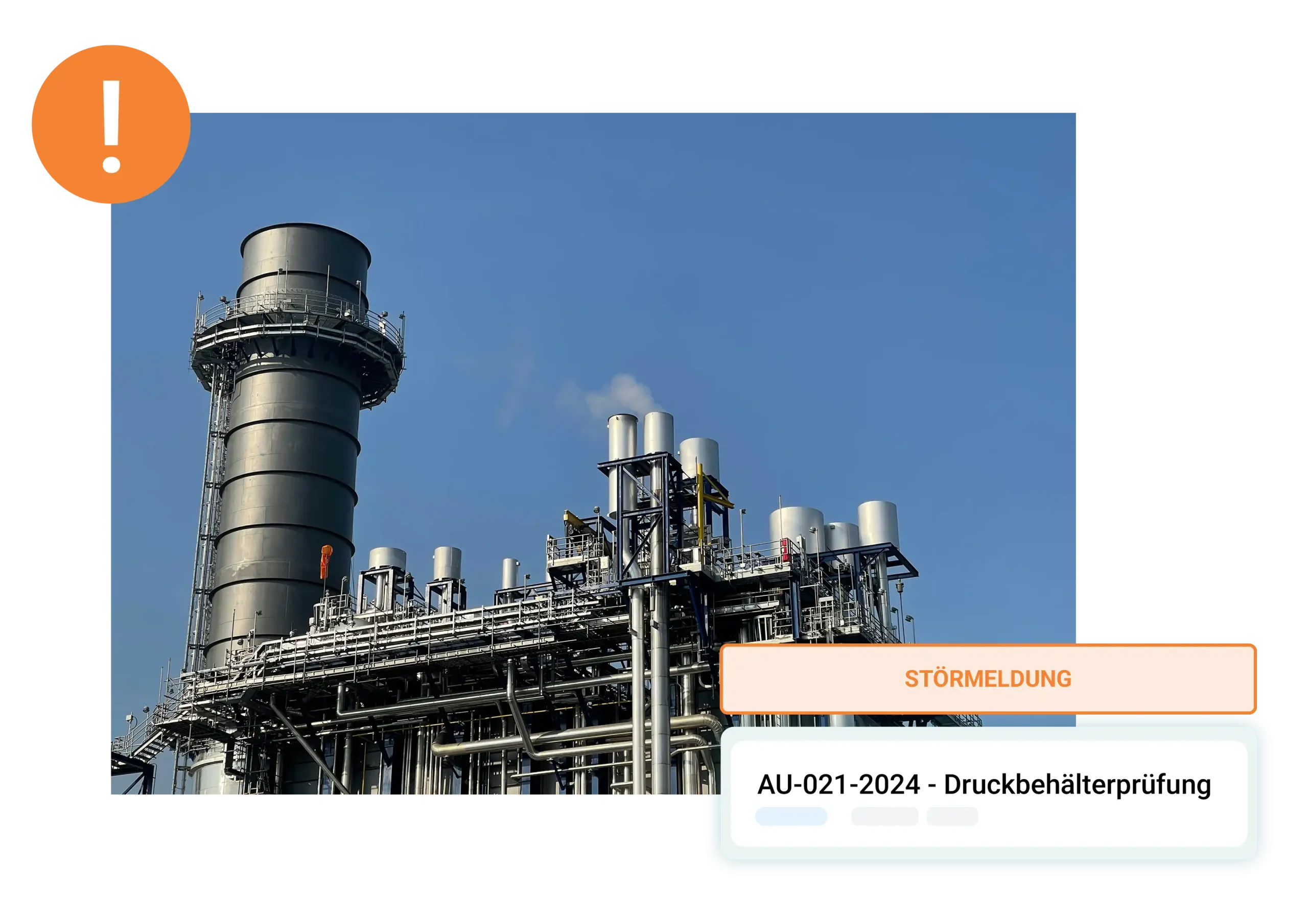 Industrielle Anlage mit Störmeldung zur Druckbehälterprüfung in der chemischen Industrie