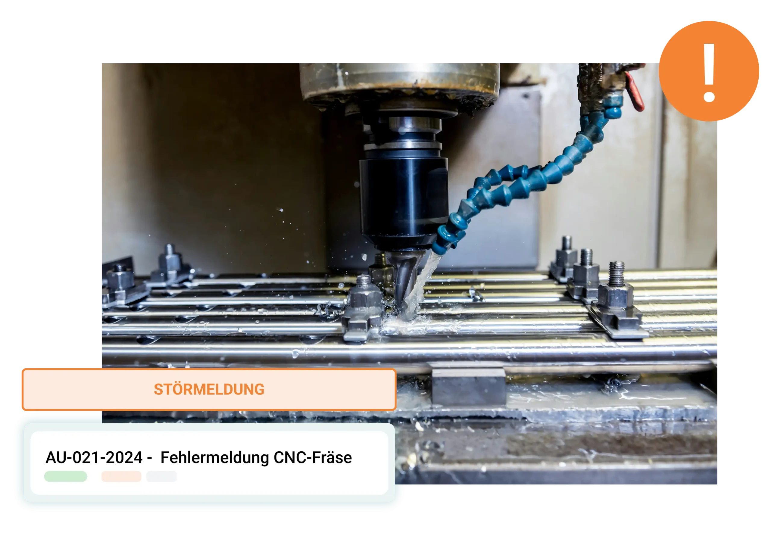 Fehlermeldung an CNC-Fräsmaschine während der Metallbearbeitung, Störmeldung im Fertigungsprozess