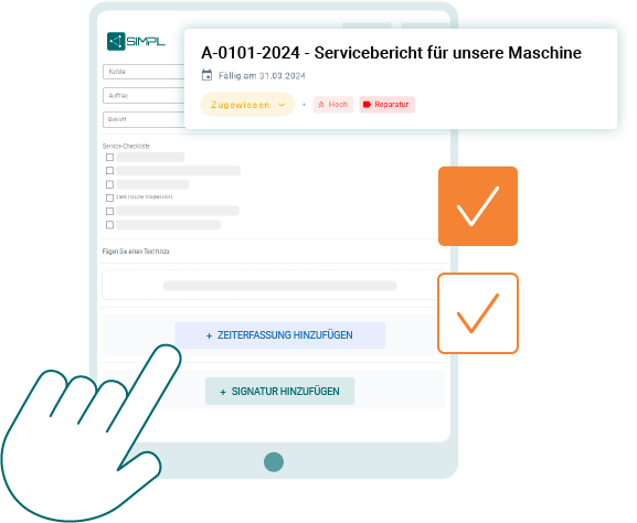 Tablet mit Servicebericht Formular zum ausfüllen für den Techniker