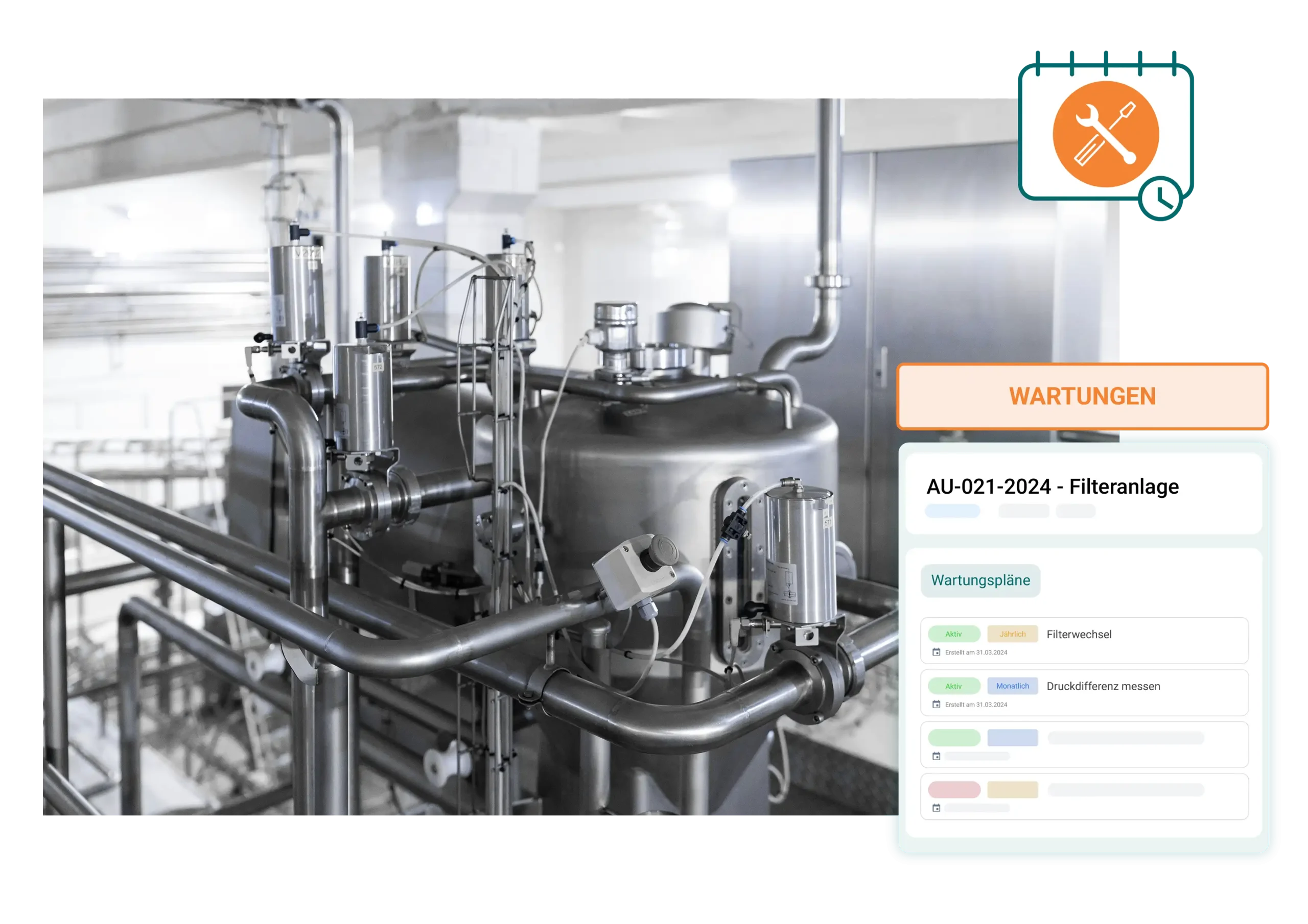 Sterile Filteranlage in der pharmazeutischen Produktion, digitale Wartungsplanung für Filterwechsel und Druckdifferenzmessung gemäß GMP-Richtlinien