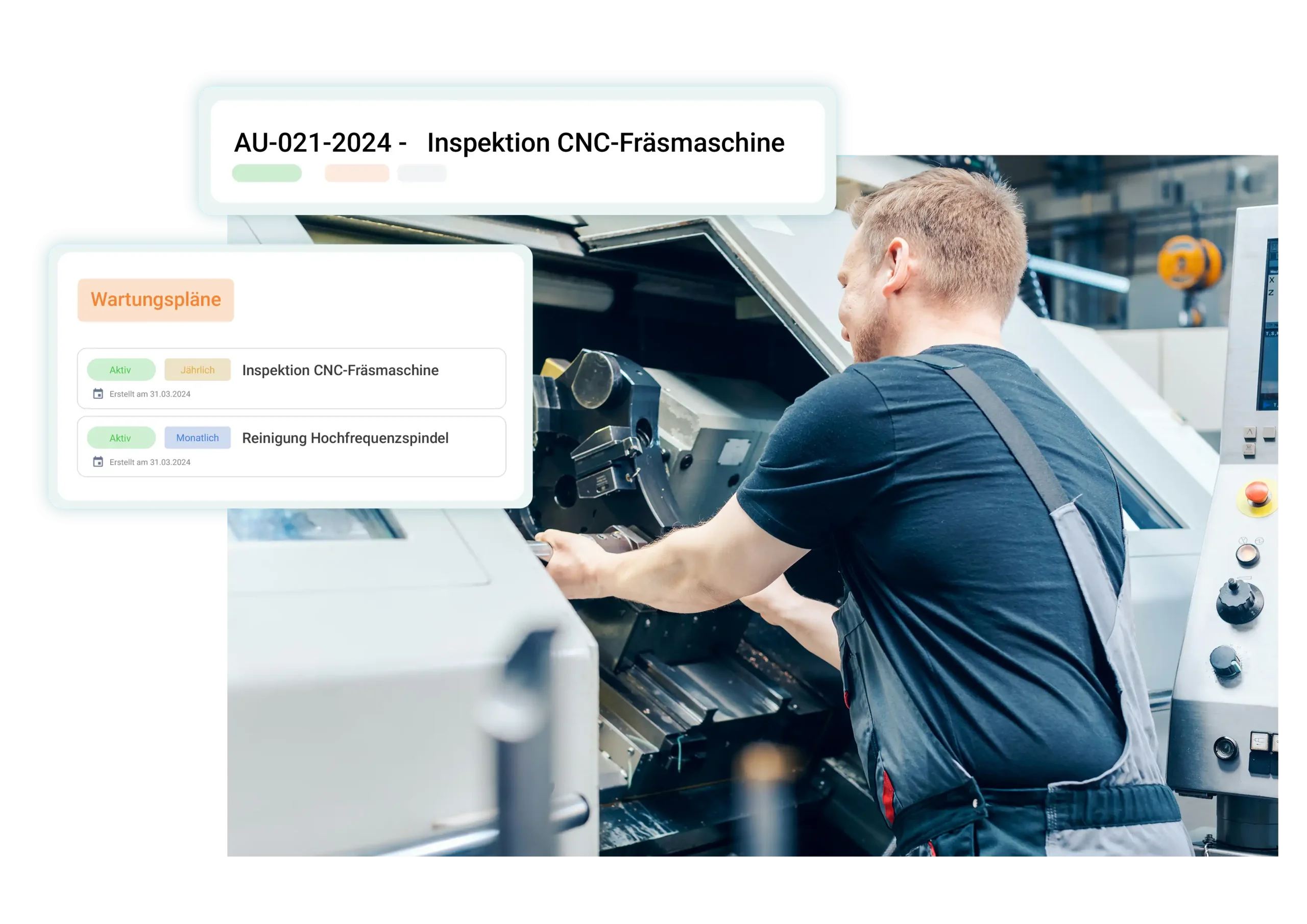 Wartungsplanung und Inspektion einer CNC-Fräsmaschine in der Fertigungstechnik, Techniker bei der Maschinenwartung
