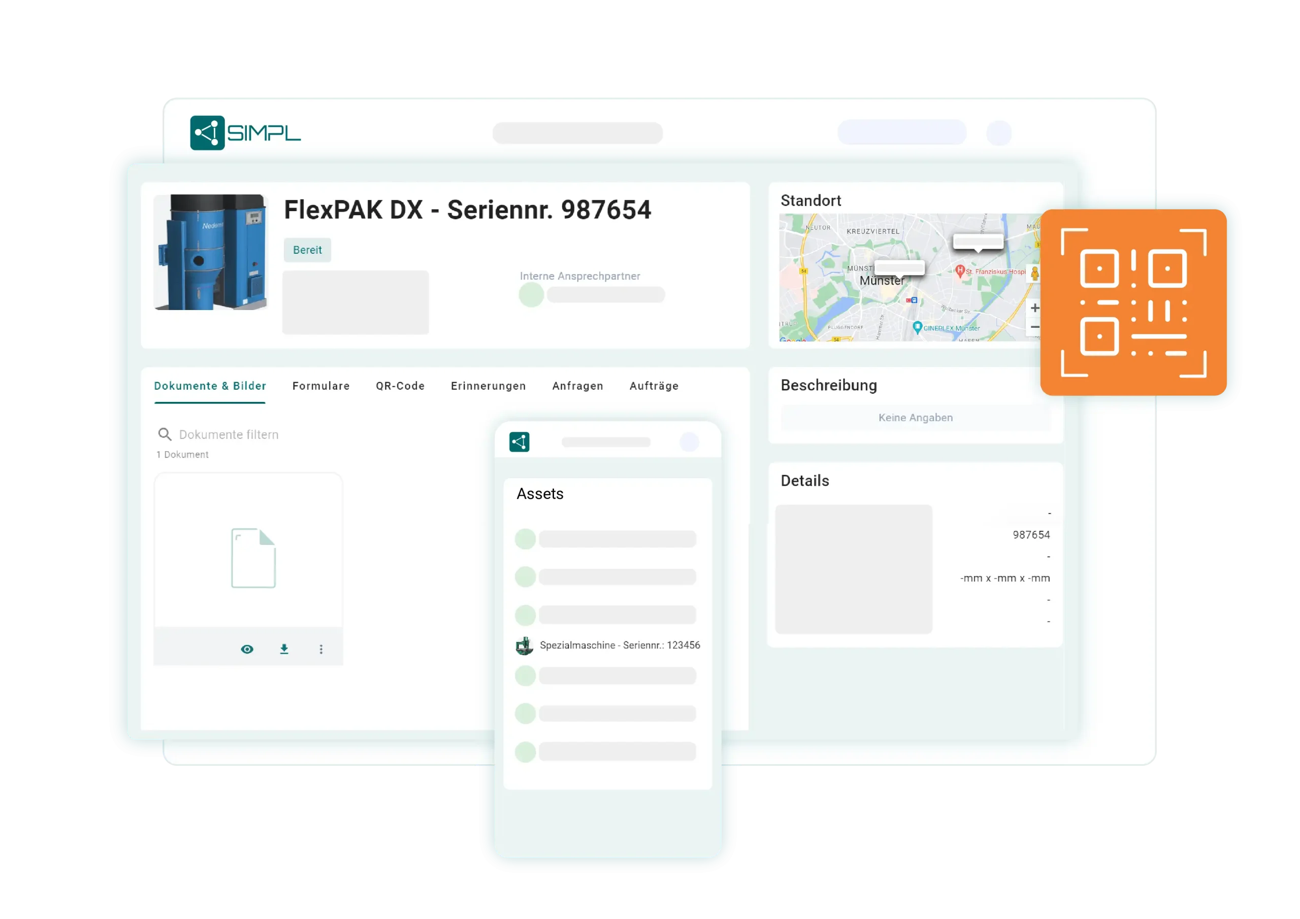 Serviceakte mit Informationen und Dokumenten zu der Maschine