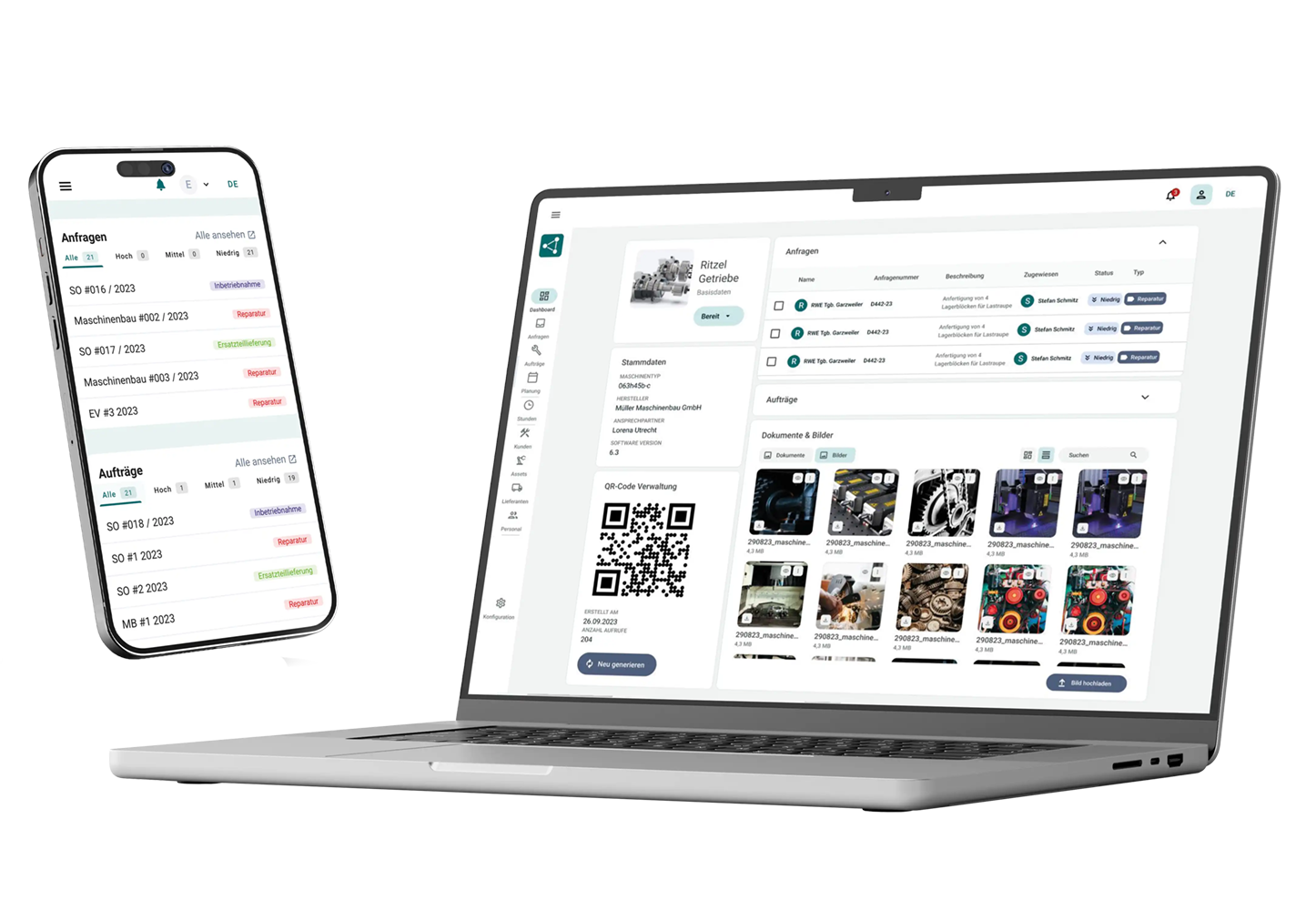 Schwebendes Handy und Laptop mit Instandhaltungssoftware
